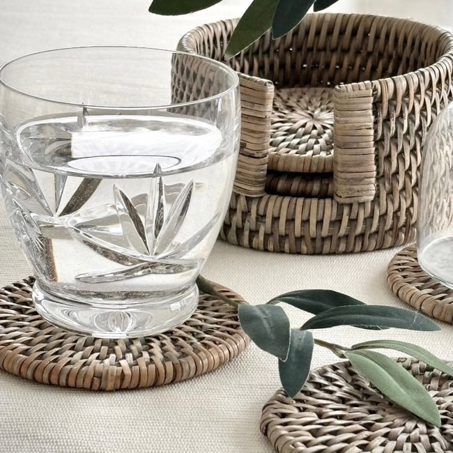 Grey Rattan Coasters - Set Of 6