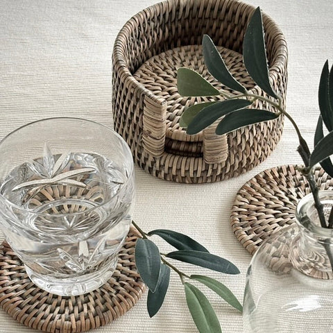 Grey Rattan Coasters - Set Of 6