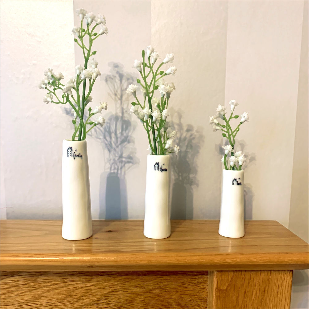 Trio Of Bud Vases Family, Home, Love