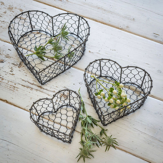 Heart Wire Baskets - Set of 3