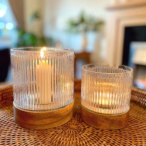 Ribbed Glass Candle Holders