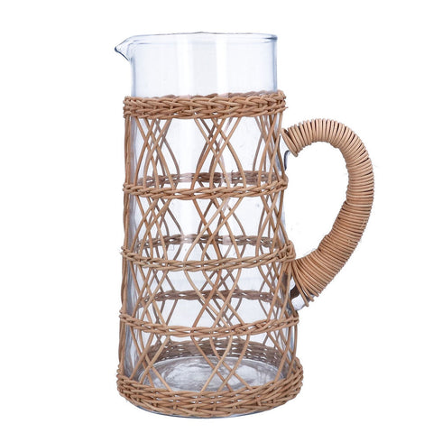 Tall Glass and Rattan Jug