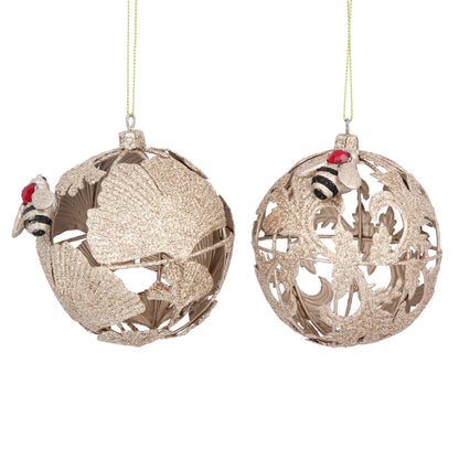 Gold Sparkle Leaf Metal Bauble with Bee