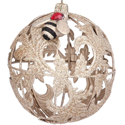 Gold Sparkle Leaf Metal Bauble with Bee