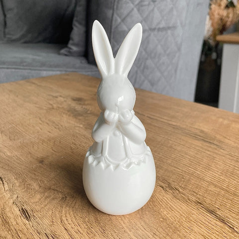 White Ceramic Bunny In Egg