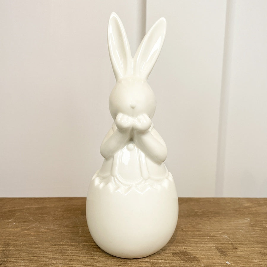 White Ceramic Bunny In Egg