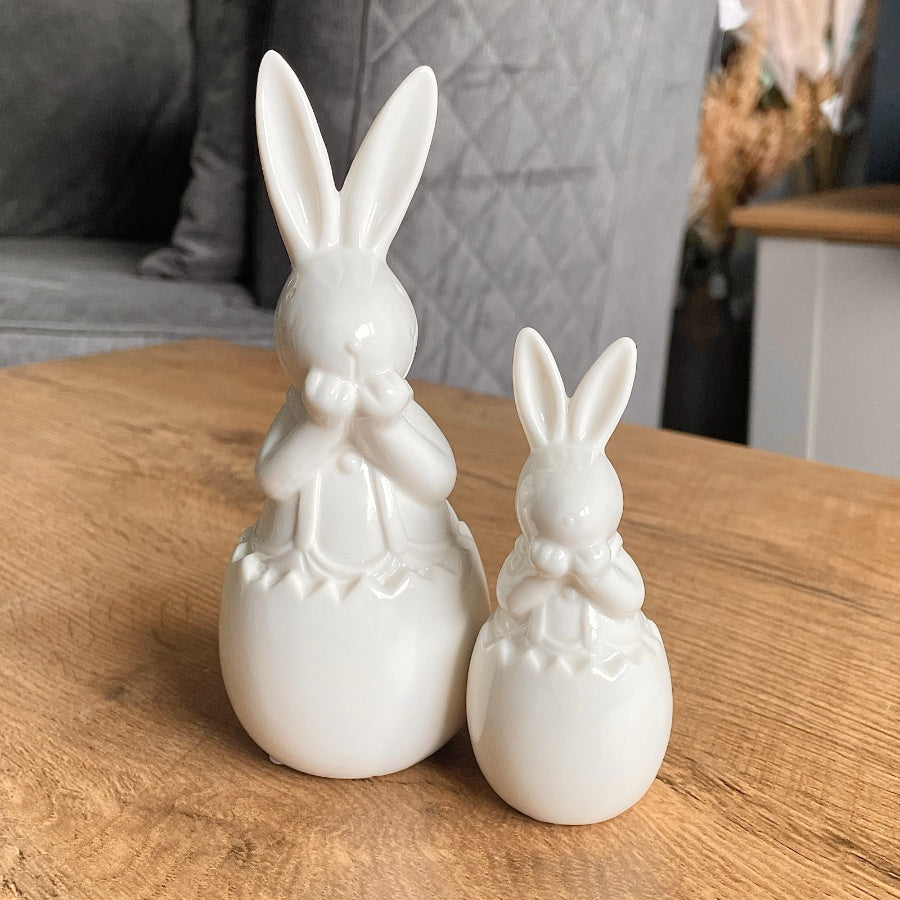 White Ceramic Bunny In Egg