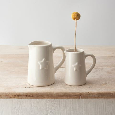 Star Embossed White Ceramic Jug | 2 Sizes