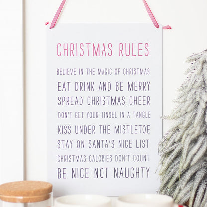 Christmas Rules Metal Sign