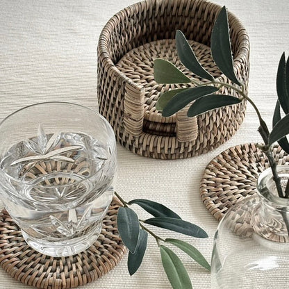 Grey Rattan Coasters - Set Of 6