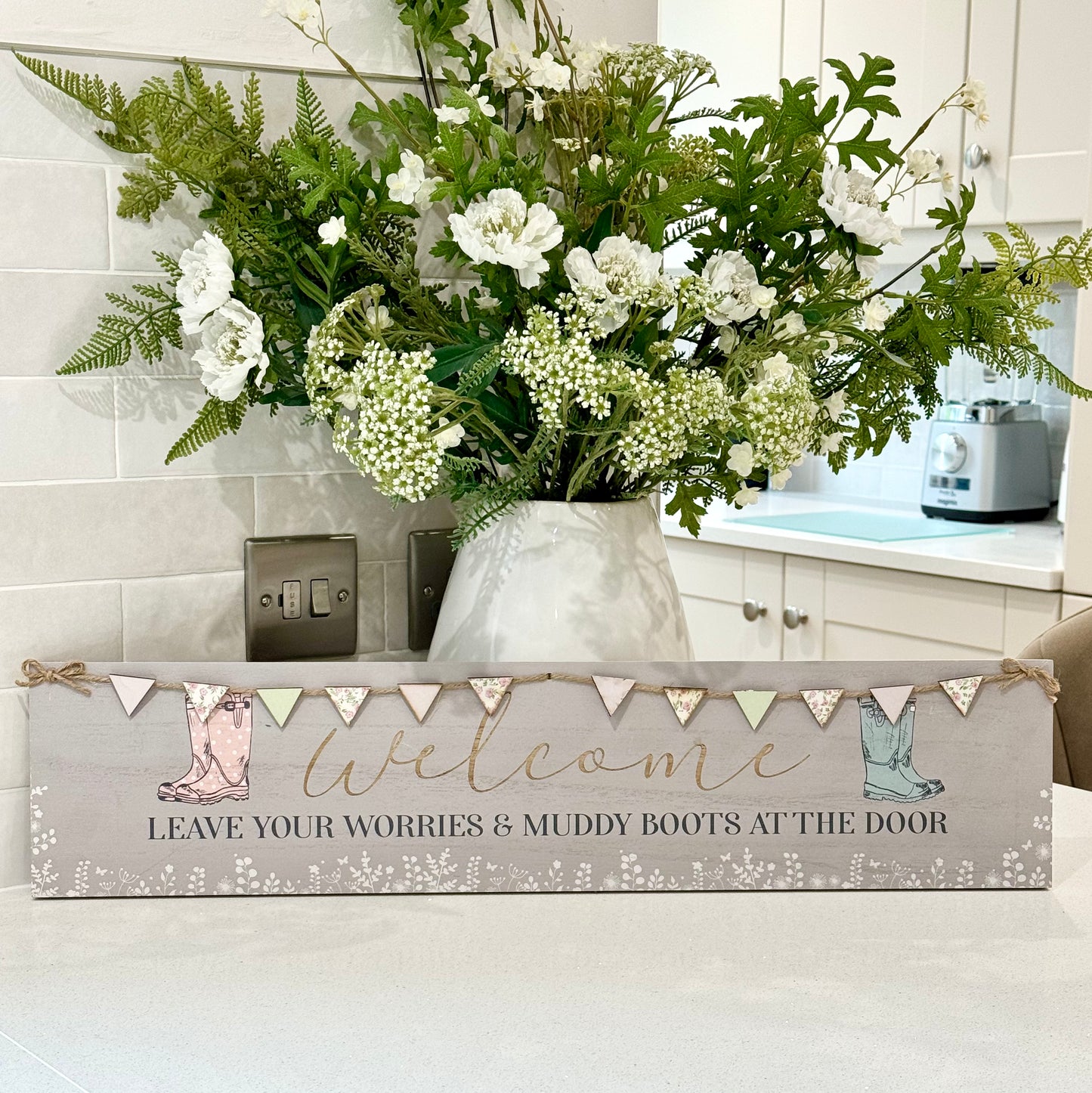 Welcome Welly Boot Wooden Plaque