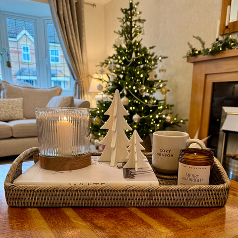 Grey Washed Rattan Morning Tray - 2 Sizes