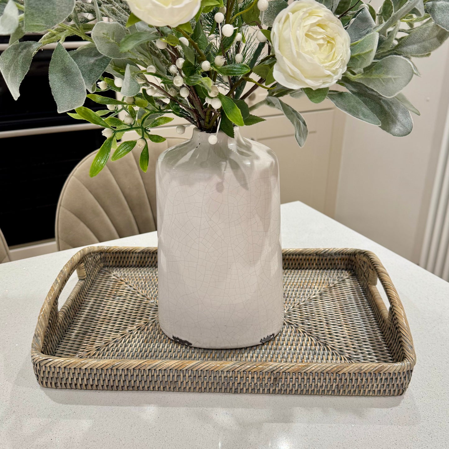 Grey Washed Rattan Morning Tray - 2 Sizes