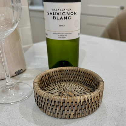 Grey Rattan Wine Bottle Coaster