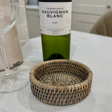 Grey Rattan Wine Bottle Coaster