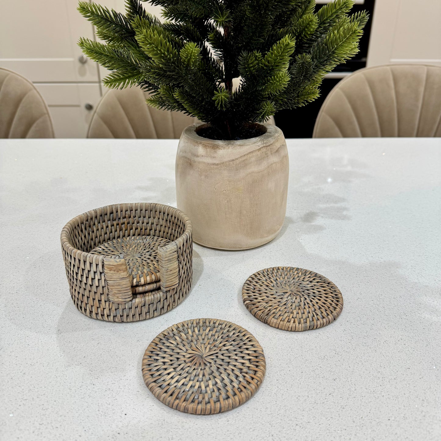 Grey Rattan Coasters - Set Of 6