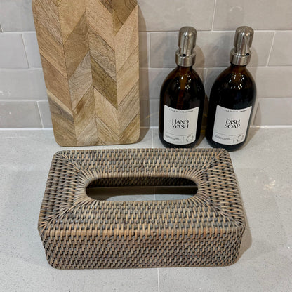 Grey Washed Rattan Tissue Box Holder