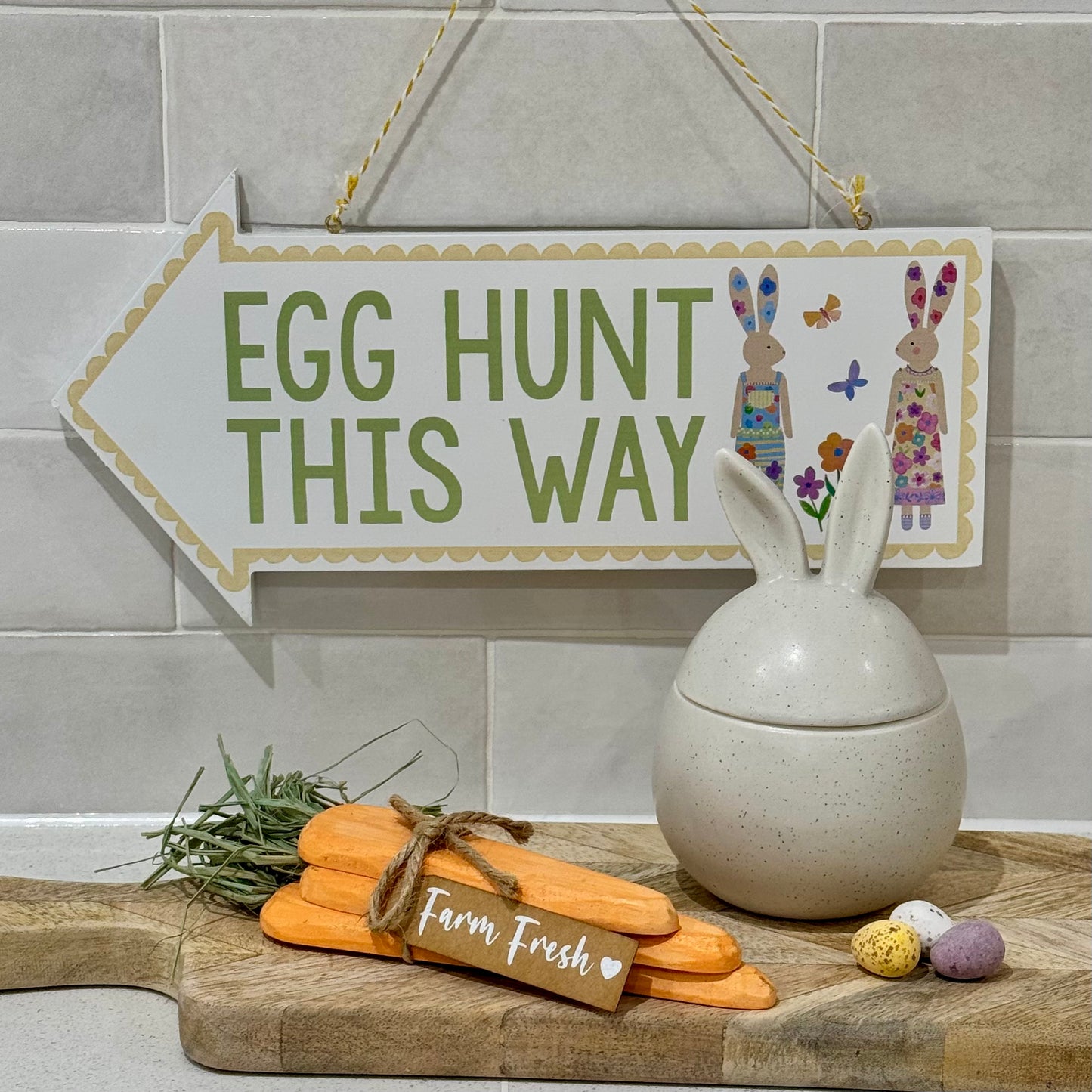 Pastel Flowers Wooden Egg Hunt Arrow