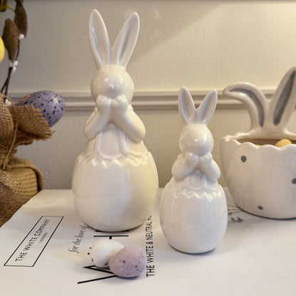 White Ceramic Bunny In Egg